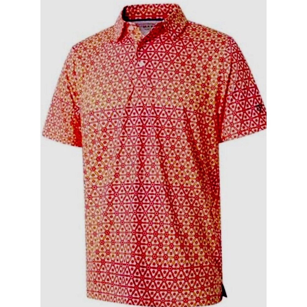Men's Maelreg Printed Golf Shirts-Kaleidoscope Orange Yellow Red UPF30+‎ Wicking